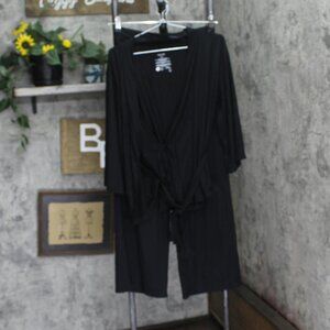 State Of Day Womens 2-Pc. Fluid-Knit Pajama Cardigan Pants 100189719MS Black XS